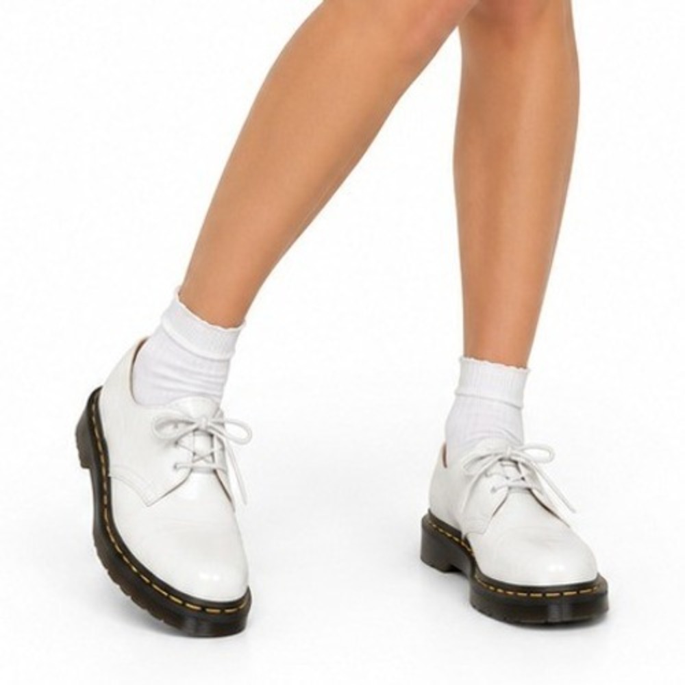 Dr. Martens 1461 White Croc Embossed Patent Leather 3-Eye Oxford Shoes | Size 5